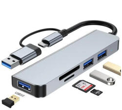 BlackBird USB 3.0 BYL-2434 Type-C/USB multiport hub 5in1 3xUSB3.0, SD, TF, ezüst, aluminium ház