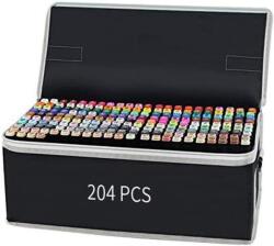  Set 204 markere duble WePro Store, profesionale, subtire si gros, cerneala pe baza de alcool, geanta de depozitare, Multicolore (DF-69)