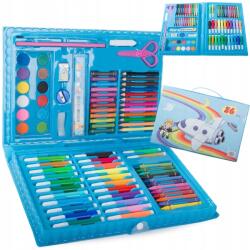  Set de pictura si desen pentru copii WePro Store, 86 piese, creioane colorate, pasteluri de ulei, acuarele, Albastru (DF-3)