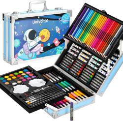 Set de pictura si desen pentru copii WePro Store, 145 de piese, Cutie Metalica, 3 ani +, Albastru astronaut (DF-60)