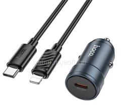 hoco. Z57 autós töltő Type-C aljzat 30W, LED + lightning kábel, SÖTÉTSZÜRKE (HOCO_Z57_LIGHTNING_G) (HOCO_Z57_LIGHTNING_G)
