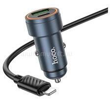 hoco. Z57A autós töltő Type-C+USB aljzat 30W, PD gyorstöltő 3.0 + lightning kábel, FEKETE (HOCO_Z57A_LIGHTNING_B) (HOCO_Z57A_LIGHTNING_B)