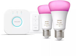 Philips Hue White and colour ambience Kezdőkészlet: 2 db E27-es okos fényforrás (1100) + fényerő-szabályozó kapcsoló (929002468805)