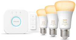 Philips Hue White ambience Kezdőkészlet: 3 db E27-es okos fényforrás (1100) + fényerő-szabályozó kapcsoló (929002468403)