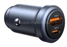 USAMS CC322 autós töltő Type-C+USB aljzat 30W, PD gyorstöltő 3.0, SÖTÉTSZÜRKE (CC322_) (CC322_)