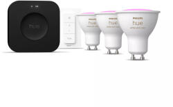 Philips Hue White and colour ambience Kezdőkészlet: 3 db GU10-es fényforrás + Dimmer Switch + Bridge Pro (929003666513)