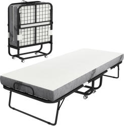 HOMCOM Pat pliant 1 persoană 200 x 80 cm cu saltea, pat de rezervă pliant și portabil pe roți, cadru din oțel, alb | Aosom Romania (831-516V02WT)