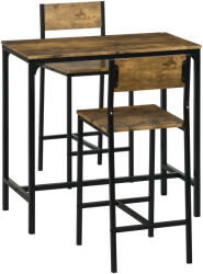 HOMCOM Set de bar 3 piese, masă înaltă, 2 scaune, MDF, cadru metalic, rezistent la apă, Maro | Aosom Romania (835-135V80RB)
