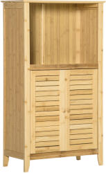 HomCom Dulap de baie, dulap baie, raft independent cu 2 uși oblon, raft deschis, bambus, dulap de depozitare pentru baie, living 50 x 25, 5 x 92cm Natural | Aosom Romania (834-287)