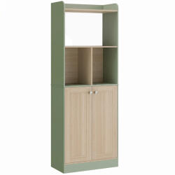 HOMCOM Bibliotecă cu 5 niveluri, mobilier de depozitare, raft pentru cărți cu 2 uși, 60 x 30 x 161, 2 cm verde și lemn natural | Aosom Romania (836-712V00LR) Biblioteca