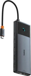 Baseus Metal Gleam Series II 10-in-1, conec PC USB-C, USB 3.0x2, USB Type-Cx1, USB-Type-Cx1 PD 100W, HDMIx2/4K/60Hz, Gigabit RJ-45x1, card readerx1, LED, gri (b00061800123-01) - cel
