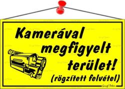  Információs tábla, 22, 5x12, 5 cm, "Kamerával megfigyelt terület", sárga (LUIN026) - webpapir