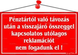  Információs tábla, 22, 5x12, 5 cm, "Pénztártól való távozás után…", piros (LUIN031) - webpapir