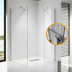 STUXI Milano Easy Kombi Plus 1 Walk-in zuhanyfal, 130x120 cm, 8 mm vastag vízlepergető biztonsági üveggel, helytakarékos stabilizátorral, polccal (TL-6615-130-120-X-6615C-22-X-6615C-52-X-6615C-6)