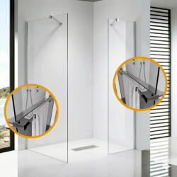 STUXI Milano Easy Kombi Plus 2 Walk-in zuhanyfal, 140x130 cm, 8 mm vastag vízlepergető biztonsági üveggel, helytakarékos stabilizátorral, 2 polccal (TL-6615-140-130-X-6615C-22-X-6615C-52-X-6615C-62)