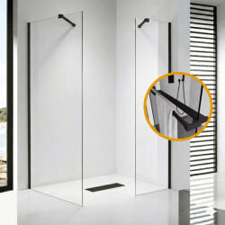STUXI Milano Easy Black Kombi Plus 1 Walk-in zuhanyfal, 80x70 cm, 8 mm vastag vízlepergető biztonsági üveggel, helytakarékos stabilizátorral, polccal (TL-6615-80-70-X-6615B-22-X-6615B-52-X-6615B-6)