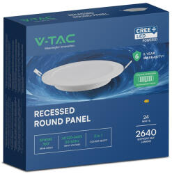 V-TAC CREE SMD süllyeszthető, műanyag IP20, kerek LED panel 24W, CCT - SKU 78676 (78676)