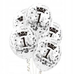 PartyPal Happy Birthday 1 Éves konfetti lufi ezüst születésnapra 30cm 1db