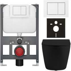 Cerano - Falba épített WC szett Cesso - matt fekete - Prime/Maxio nyomógomb, fehér - fali - alacsony modul - falsík előtti/gipszkarton - 49x36 cm (CER-8050BD86214)