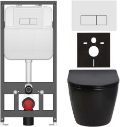 Cerano - Falba épített WC szett Cesso - fényes fekete - Prime/Modulo nyomógomb, fehér - fali - falba építhető - falsík előtti/gipszkarton - 49x36 cm (CER-8050BD86318)
