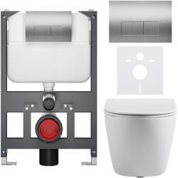 Cerano - Komplett WC szett Basic/Cesso - fényes fehér - WC nyomógomb Modulo/Silver - fali - alacsony modul - falsík előtti beépítés - 49x36 cm (CER-8050BD86014)