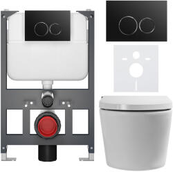 Cerano - Fali bidés WC Basic/Cronus Standard - fényes fehér - Dualo WC-nyomólap/fekete - függesztett - alacsony modul - előtétfalas szerelés -… (CER-8050BD86429)