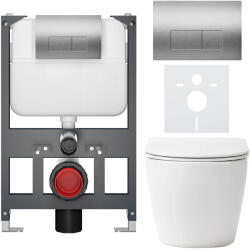 Cerano - Falba épített WC szett Cesso - matt fehér - Prime/Modulo nyomógomb, ezüst - fali - alacsony modul - falsík előtti/gipszkarton - 49x36 cm (CER-8050BD86284)