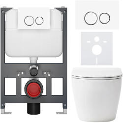 Cerano - Komplett WC szett Basic/Cesso - fényes fehér - WC nyomógomb Dualo/Fehér - fali - alacsony modul - falsík előtti beépítés - 49x36 cm (CER-8050BD85929)