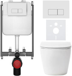 Cerano - Komplett WC szett Basic/Cesso - fényes fehér - WC nyomógomb Modulo/Fehér - fali szereléshez - 49x36 cm (CER-8050BD85956)
