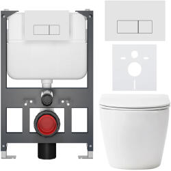 Cerano - Komplett WC szett Basic/Cesso - fényes fehér - WC nyomógomb Modulo/Fehér - fali - alacsony modul - falsík előtti beépítés - 49x36 cm (CER-8050BD85959)