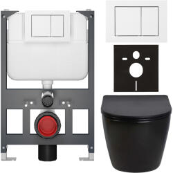 Cerano - Komplett WC szett Basic/Cesso - fényes fekete - WC nyomógomb Maxio/Fehér - fali - alacsony modul - falsík előtti beépítés - 49x36 cm (CER-8050BD86304)