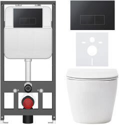 Cerano - Falba épített WC szett Cesso - fényes fehér - Prime/Modulo nyomógomb, fekete - fali - falba építhető - falsík előtti/gipszkarton - 49x36 cm (CER-8050BD85963)
