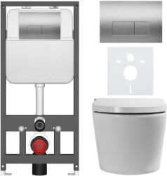 Cerano - Fali WC bidével Cronus Standard - fényes fehér - Prime/Modulo nyomógomb, ezüst - fali - fali beépítés/gipszkarton - 59, 3x38, 4 cm (CER-8050BD86463)