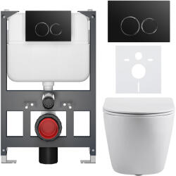 Cerano - Komplett WC szett Basic/Cesso - fényes fehér - WC nyomógomb Dualo/Fekete - fali - alacsony modul - falsík előtti beépítés - 49x36 cm (CER-8050BD85979)
