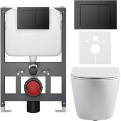 Cerano - Komplett WC szett Basic/Cesso - fényes fehér - WC nyomógomb Maxio/Fekete - fali - alacsony modul - falsík előtti beépítés - 49x36 cm (CER-8050BD85994)