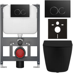 Cerano - Falba épített WC szett Cesso - matt fekete - Prime/Dualo nyomógomb, fekete - fali - alacsony modul - falsík előtti/gipszkarton - 49x36 cm (CER-8050BD86204)