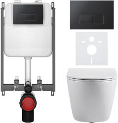 Cerano - Falba épített WC szett Cesso - fényes fehér - Prime/Modulo nyomógomb, fekete - fali használatra - 49x36 cm (CER-8050BD86006)