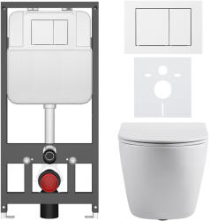 Cerano - Komplett WC szett Basic/Cesso - fényes fehér - WC nyomógomb Maxio/Fehér - fali - falba szerelhető - falsík előtti - 49x36 cm (CER-8050BD85988)