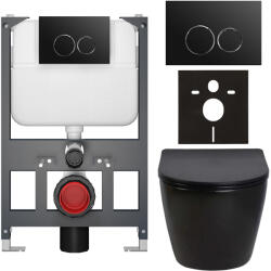 Cerano - Falba épített WC szett Cesso - fényes fekete - Prime/Dualo nyomógomb, fekete - fali - alacsony modul - falsík előtti/gipszkarton - 49x36 cm (CER-8050BD86294)