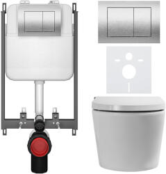Cerano - Fali WC bidével Cronus Premium - fényes fehér - Prime/Maxio gomb, ezüst - fali szereléshez - 59, 3x38, 4 cm (CER-8050BD86491)
