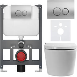 Cerano - Fali WC bidével Basic/Cronus Premium - fényes fehér - WC nyomógomb Dualo/Silver - fali - alacsony modul - falsík előtti beépítés - 59, 3x38, 4… (CER-8050BD86479)