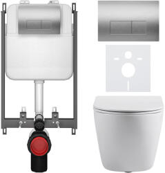 Cerano - Komplett WC szett Basic/Cesso - fényes fehér - WC nyomógomb Modulo/Ezüst - fali szereléshez - 49x36 cm (CER-8050BD86011)