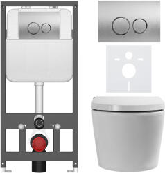Cerano - Fali WC bidével Basic/Cronus Pro - fényes fehér - WC nyomógomb Dualo/Silver - fali - fali beépítésű - 59, 3x38, 4 cm (CER-8050BD86523)