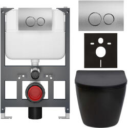 Cerano - Falba épített WC szett Cesso - matt fekete - Prime/Dualo nyomógomb, ezüst - fali - alacsony modul - falsík előtti beépítés/gipszkarton -… (CER-8050BD86344)