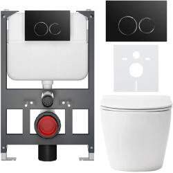 Cerano - Falba épített WC szett Cesso - matt fehér - Prime/Dualo nyomógomb, fekete - fali - alacsony modul - falsík előtti/gipszkarton - 49x36 cm (CER-8050BD86249)