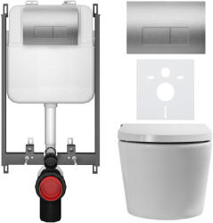 Cerano - Fali WC bidével Basic/Cronus Pro - fényes fehér - Modulo WC nyomógomb/Ezüst - fali szereléshez - 59, 3x38, 4 cm (CER-8050BD86551)