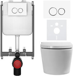 Cerano - Fali WC bidével Basic/Cronus Pro - fényes fehér - WC nyomógomb Dualo/Fehér - fali szereléshez - 59, 3x38, 4 cm (CER-8050BD86511)