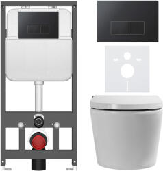 Cerano - Fali WC bidével Cronus Premium - fényes fehér - Prime/Modulo nyomógomb, fekete - fali - falba szerelt - falsík előtti/gipszkarton - 59, 3x38, 4… (CER-8050BD86503)