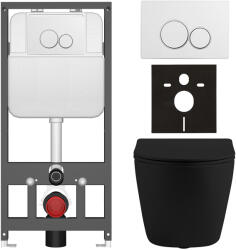 Cerano - Falba épített WC szett Cesso - matt fekete - Prime/Dualo nyomógomb, fehér - fali - falba építhető - falsík előtti/gipszkarton - 49x36 cm (CER-8050BD86198)