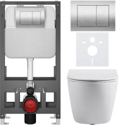 Cerano - Komplett WC szett Basic/Cesso - fényes fehér - WC nyomógomb Maxio/Silver - szabadon álló - falsík előtti beépítés - 49x36 cm (CER-8050BD85997)